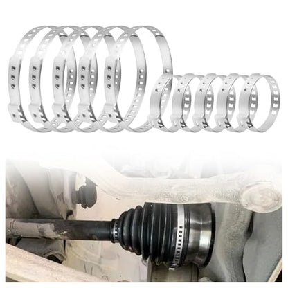 10PCS CV Boot Clamp Kit Include 5PCS Small and 5PCS Large Hose Clamps,Adjustable Hose Clamps Stainless Steel,Universal Pipe Clamps for Fasten Steering Dust Covers and Fuel Hoses - color: Sliver