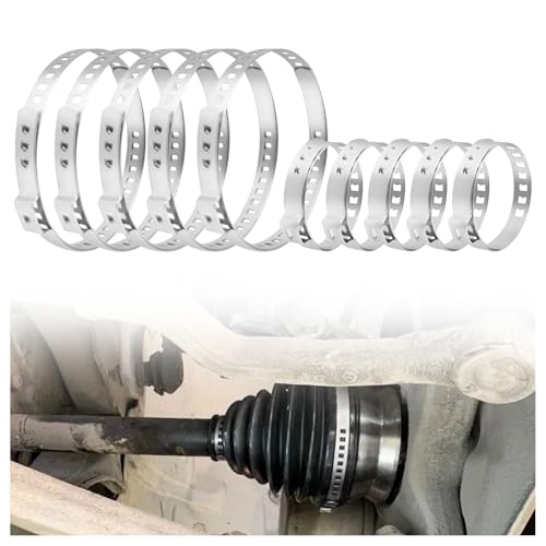 10PCS CV Boot Clamp Kit Include 5PCS Small and 5PCS Large Hose Clamps,Adjustable Hose Clamps Stainless Steel,Universal Pipe Clamps for Fasten Steering Dust Covers and Fuel Hoses - color: Sliver