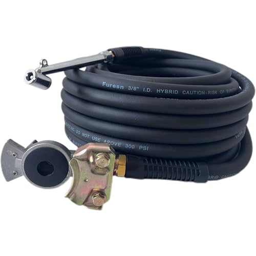 Truck Tire Inflator Kit, 3/8 in x 50 ft Hybrid Air Hose with Glad Hand & Air Chuck, Heavy Duty, Lightweight, Kink Resistant, 300 PSI (Black)