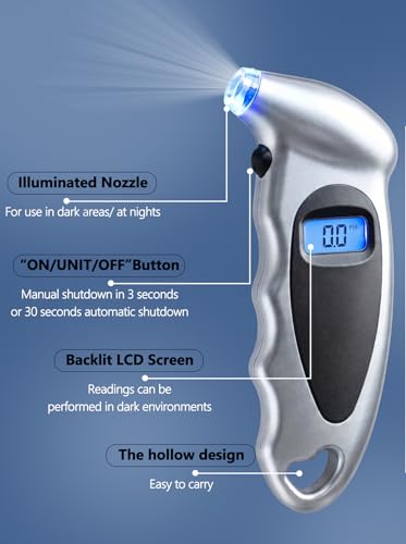 Digital Tire Pressure Gauge 150 PSI, Accurate in 0.1 Increments,1 Pack Tire Pressure Gauge with Backlight LCD, 4 Units (PSI/Bar/Kgf/cm²/KPA) Applicable to Car Truck Bicycle, Silver - color: Silver