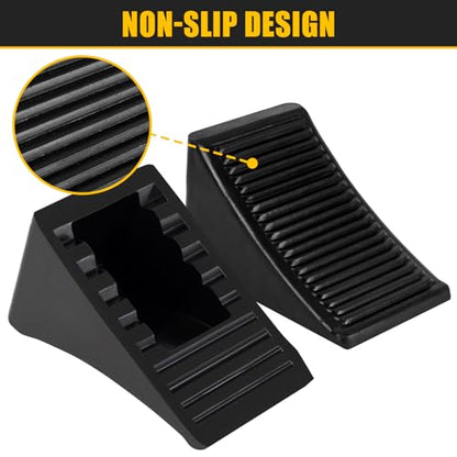 4 Pack Heavy Duty Wheel Chocks, Solid Rubber RV Wheel Chock for Trailers, Black Tire Chocks for Cars, Truck,Travel Trailers, Camper and ATV, 6.5" x 3.6" x 3.7" - color: 4 Pack-Black