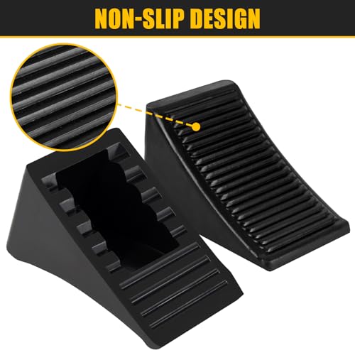 2 Pack Heavy Duty Wheel Chocks, Solid Rubber RV Wheel Chock for Trailers, Black Tire Chocks for Cars, Truck,Travel Trailers, Camper and ATV, 6.5" x 3.6" x 3.7" - color: 2 Pack