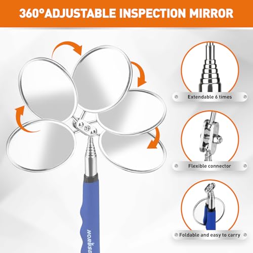 HORUSDY 4PCS Telescoping Magnetic Pick Up Tool Kit, Magnetic Sweepers Set with 360° Inspection Mirror, 2 Telescoping Magnetic Pickup Tools (5–25.6/6.9–29.5 in) & 24 in Flexible Claw Grabber - style: 4PCS Telescoping Magnetic Pick Up Tool Kit