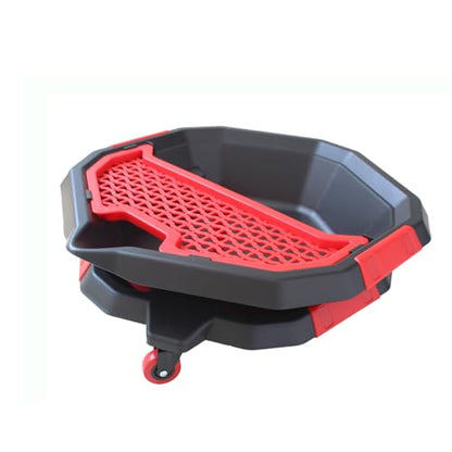 MaxWorks 3-in-1 Rolling Oil Drain Pan and Mobile Tool Creeper 8.5 Quart Fluid Container with 360 Degree Swivel Wheels and Mesh Drain Plug Holder (50695)