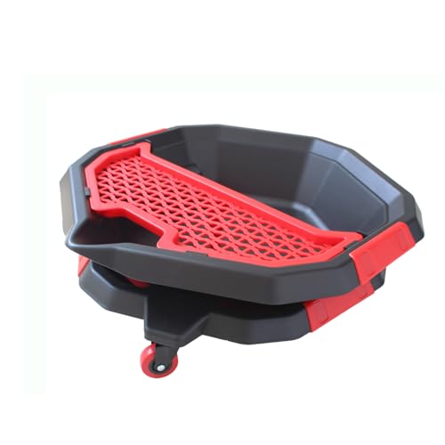 MaxWorks 3-in-1 Rolling Oil Drain Pan and Mobile Tool Creeper 8.5 Quart Fluid Container with 360 Degree Swivel Wheels and Mesh Drain Plug Holder (50695)