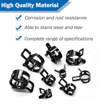 Tnisesm 132Pcs 6-25MM Spring Hose Clamps with Hose Clamp Pliers, Black Small Hose Clamps Automotive Fuel Hose Clamp Silicone Vacuum Hose Pipe Low Pressure Air Clip Clamp - size: 132Pcs - 16 Sizes + Plier