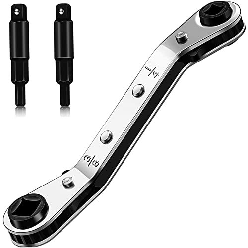 Hvac Service Wrench Tools:3/16” to 3/8” 5/16'' x 1/4''Air Conditioner Valve Ratchet Wrench with 2 Hexagon Bit Adapter Kit for Air Refrigeration Tools and Equipment Repair Tools Clearance - style: 1 Wrench + 2 Hexagon Bit