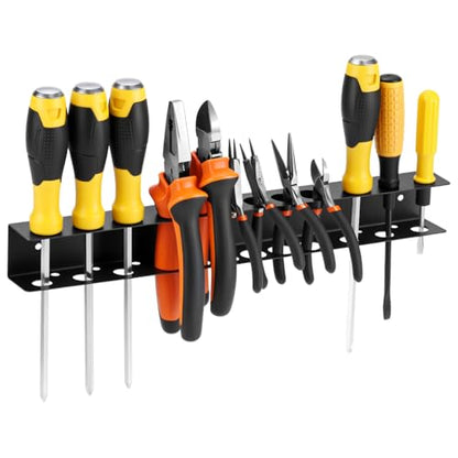 QWORK Screwdriver Pliers Holder Wall Mount, Heavy Duty Wall Mounted Hand Tool Organizer, 15.75 Inch for Garage Workshop