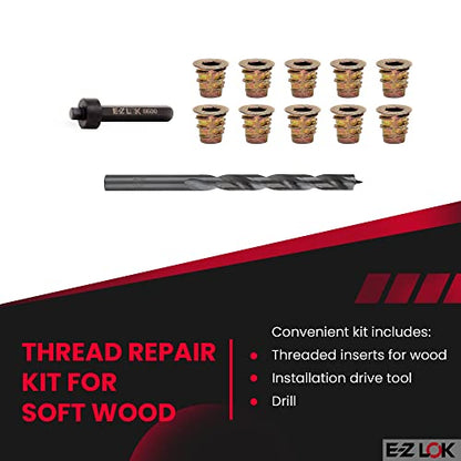 E-Z LOK E-Z Hex Thread Repair Kit for Soft Wood Flanged Threaded Inserts 10-32 x 10mm, Drill, Installation Tool - size: 10-32 x 10mm, style: Flanged
