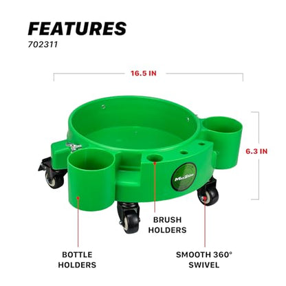 Maxshine Universal Rolling Bucket Dolly (Green) – Heavy-Duty, 5 Wheels with 2 Locks, Tool Organizer – 360° Mobility for Car Wash Supplies & Auto Detailing Organization - color: Bucket Dolly (Green)