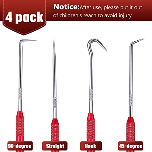Hotop 4 Pcs Hook and Pick Set Double Pointed Scribe Car Auto Oil Metal Pick O Ring Seal Puller Hooked Scriber Marking Tools for Carpenter Machinists Technicians, 9.06 Inches