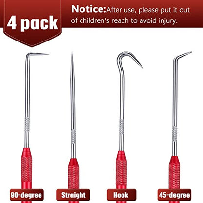 Hotop 4 Pcs Hook and Pick Set Double Pointed Scribe Car Auto Oil Metal Pick O Ring Seal Puller Hooked Scriber Marking Tools for Carpenter Machinists Technicians, 9.06 Inches