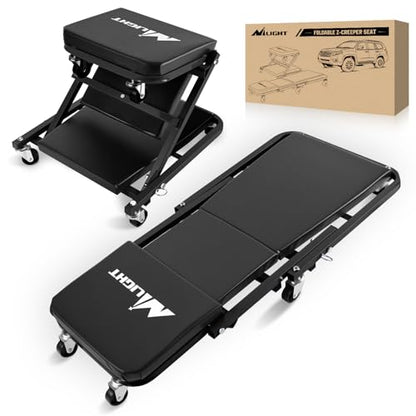Nilight 36" Z Creeper - 2-in-1 Folding Rolling Mechanic Seat, 36 inches Adjustable Lay-Down or Sit Garage Chair, 300 lbs Capacity, Grey Black - color: Black