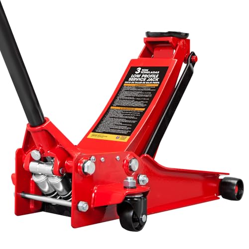 Big RED 3 Ton Low Profile Hydraulic Floor Jack, Dual Pump 6600lbs Heavy-Duty Steel, 3.125"-20" Lift for Cars/Trucks/SUVs w/Overload Protection & 1-Yr Warranty - color: Red, size: Dual Pump, style: 3 Ton