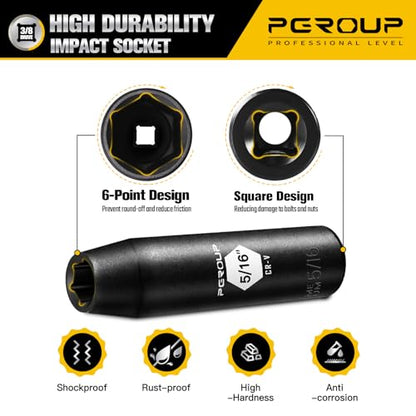 3/8” Drive Deep Impact Socket, SAE(5/16 Inch socket), 6-Point, Cr-V Steel With Black Manganese Phosphate Coating - size: 5/16-inch
