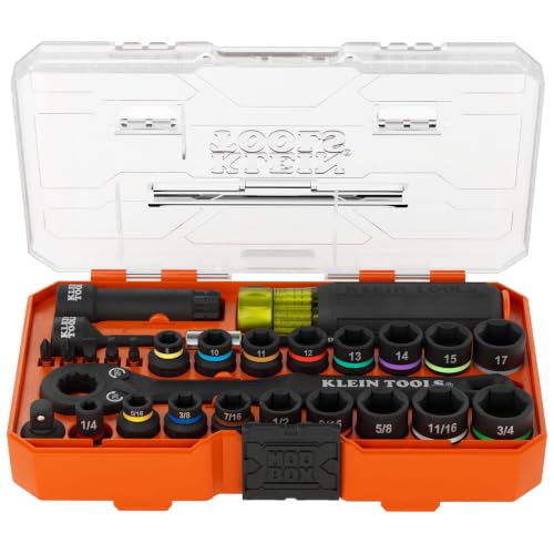 Klein Tools 65400KNECT KNECT Essential Pass Through Impact Socket Set, SAE and Metric, 90-Tooth Ratchet, MODbox Case, 3/8-Inch Drive, 28-Piece - style: 28-Piece