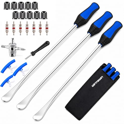 25PCS Tire Spoons Motorcycle Tire Changing Kit, 14.5 Inch Motorcycle Tire Spoons and Tire Irons Set with Rim Protectors, Valve Core Tool, Valve Cores and Caps for Dirt Bike ATV Lawn Mower - color: Blue