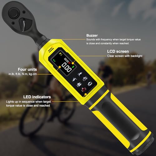 ATsafepro 3/8-Inch Digital Drive Torque Wrench-1-60Nm (1-44 ft-lb),High-Precision Torque Wrench with Buzzer, LED Flash, 5 Units, for Motorcycle & Home Repairs - style: 3/8" 1-44 FT.LB Digital Torque Wrench