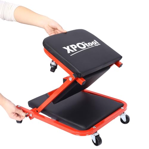 36" Mechanic Creeper and Rolling Stool, Convertible Z Creeper Seat with 6 Swivel Casters, 300 lbs Capacity Steel Frame Garage Chair for Auto Repair Shop Maintenance,Red - color: Red