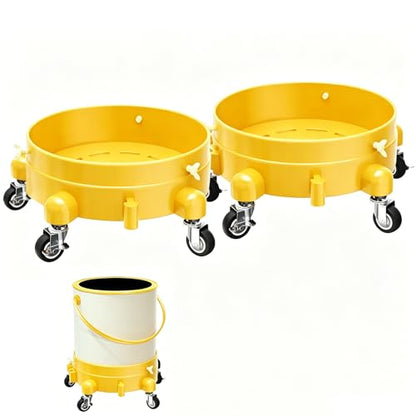 Heavy-Duty Bucket Dolly with Wheels, 5 Gallon Bucket Roller with Locking Casters & Secure Clamp, Rolling Bucket Cart for Cleaning, Gardening, Industrial Use, Max Load 300 Lbs (Yellow) - color: Yellow