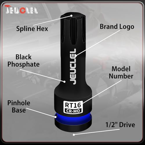 RT16 Spline Bit Socket, 1/2" Drive Spline Hex 6 Point Impact Socket | 3-Inch, Cr-Mo Steel, Lengthen Screwdriver Adapter for Electric Ratchet Wrenches, Fastening Screws, Socket Wrench, Head Drill - size: RT16