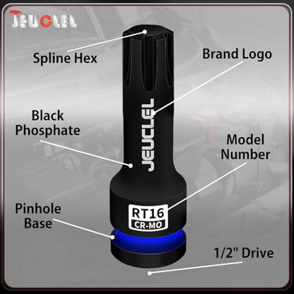 RT16 Spline Bit Socket, 1/2" Drive Spline Hex 6 Point Impact Socket | 3-Inch, Cr-Mo Steel, Lengthen Screwdriver Adapter for Electric Ratchet Wrenches, Fastening Screws, Socket Wrench, Head Drill - size: RT16
