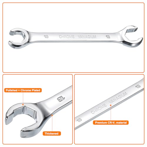 HARFINGTON Flare Nut Metric Wrench 16mm x 18mm CR-V Mirror Polished Chrome Plating Metric Wrench for DIY Hand-making Automotive Repairs and Household Maintenance - size: 16mm x 18mm