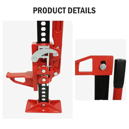 Garvee 60" High Lift Farm Jack, 6600LBS/3 Ton Heavy Duty Ratcheting Utility Jack, Red Off-Road Bumper Lift Jack for Trucks Jeeps Tractors SUVs, All-Terrain Vehicle Rescue & Farm Equipment Lifting