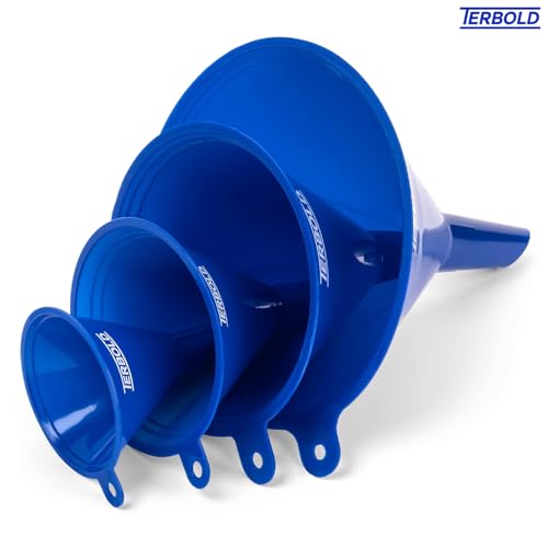 4pc Funnel Nesting Set in BPA Free Plastic for Kitchen Cooking, Car Oil, Home, or Lab Use (Blue)