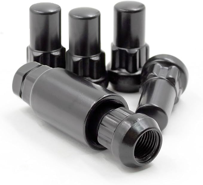 Wheel Accessories Parts 5 Locks + Key M14x1.5 14x1.5 Thread Closed End Bulge 1.65" Long Wheel Lock Black Dual Hex Key 13/16" and 3/4" Hex Fits Most Jeep Wrangler - color: Black