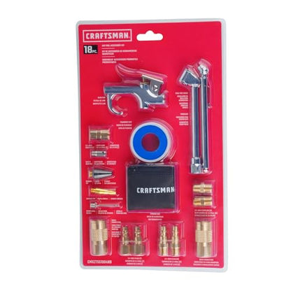 CRAFTSMAN 18-Piece Air Compressor Accessory Kit, Includes Blow Gun, Tire Inflator, Brass Fittings, and Storage Bag