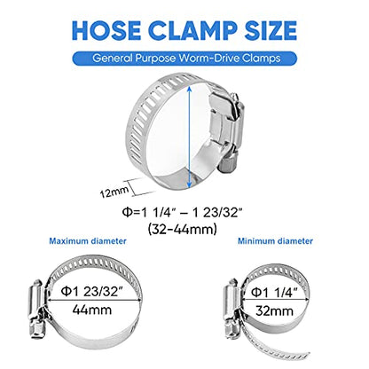 TICONN 20PCS Hose Clamp Set - 1-1/4'' – 1-23/32'' 304 Stainless Steel Worm Gear Hose Clamps for Pipe, Intercooler, Plumbing, Tube and Fuel Line - size: SAE #16 20PCS 1-1/4"~1-23/32"
