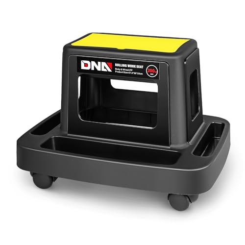 DNA Motoring Mobile Plastic Tool Seat Rolling Garage Work Stool with Under-Seat Storage & Tray for Workshop Auto Repair Shop, Yellow/Black, TOOLS-00368 - style: UP200lbs Blue