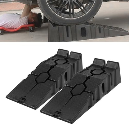 Low Profile Car Service Ramps 2 Pack, Reinforced Plastic Vehicle Lifting Ramps, 6000 LB Heavy Duty Garage Car Ramp with 6.7 Inch Lift Height, Portable Auto Repair Ramp