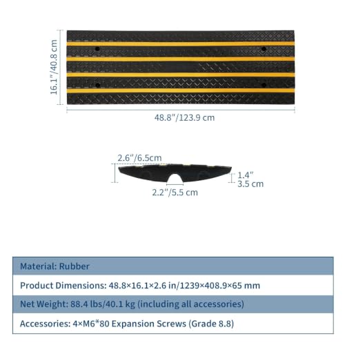 4 FT Rubber Curb Ramps for Driveway 2 Pack Car Vehicle Curbside Ramp | Heavy Duty 33,000 lbs Capacity Low Profile Slope Ramps, 2.6" Rise Anti-Slip for Vehicles RVs Truck Wheelchair Motorcycles - size: 48.8-inch-Long,2-Pack