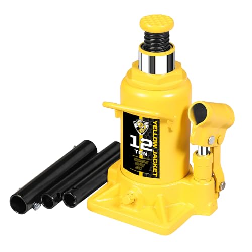 YELLOW JACKET 12 Ton Low Profile Bottle Jack, Welded Hydraulic Stubby Jack(24,000 LBs) - size: 12 Ton