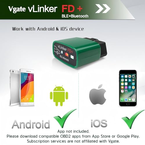 Vgate vLinker FD+ OBD2 Bluetooth Adapter – Diagnostic Code Reader for iOS, Android & Windows (Supports MS-CAN, ELM327) - size: FD+ BLE4.0 - Android & iOS & Windows