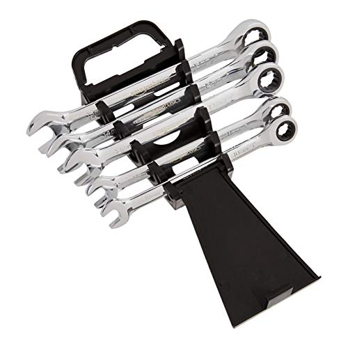 Amazon Basics Metric Ratcheting Wrench Set, 5-Piece, Chrome Vanadium Steel, 72-Tooth, 10mm, 11mm, 13mm, 14mm, 15mm, Black/Silver - color: Black/Silver, size: 5 Piece