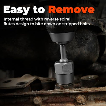 Bolt Extractor Kit,14 Piece Impact-Grade CR-MO Steel Nut Remover Set | 3/8" Drive Socket for Removing Frozen, Rusted, Rounded Bolts & Lug Nuts (Sizes 8-19mm)