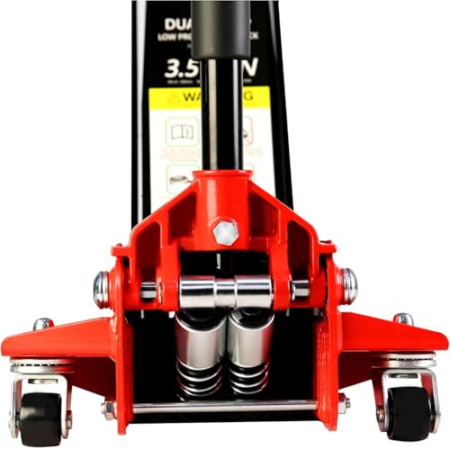 3.5 Ton Low Profile Floor Jack, Heavy Duty Floor Jack with Dual Pistons Quick Lift Pump, Steel Car Jacks Adjustable Height 4"-21", Hydraulic Trolley Floor Jacks 3.5 Ton/7000 LBS Capacity, Red - color: Red - 3.5 Ton(Dual Pump), Lift 4"-21"