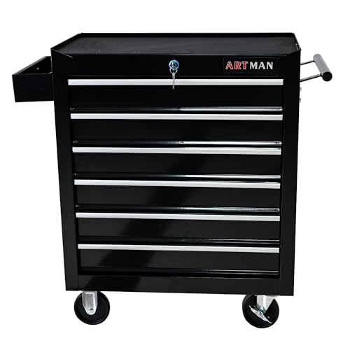 6-Drawer Tool Cart on Wheels, Drawers Rolling Tool Chest with Key Lock, Mobile Trolley Organizer Tools Box with Locking Wheels & Ball Bearing Drawers for Garage,Warehouse,Repair Shop (Black) - color: Black, size: 6 Drawers ②