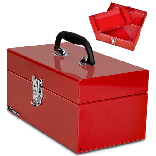 P.I.T. 12 Inch Tool Box,Portable Small Steel ToolBox with Metal Latch Closure for Household, Warehouse,Tools Storage,Red - color: Red, size: 12 Inch