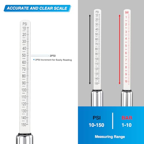 Nilight Dual Head Tire Pressure Gauge Heavy Duty Truck Air Chuck Range 10-150PSI 1-10Bar Tire Pressure Checker Straight-On Tire Air Gauge Extended Tube for Semi Truck, RV, Car, Motorcycle - color: 2pc Tire Pressure Gauge