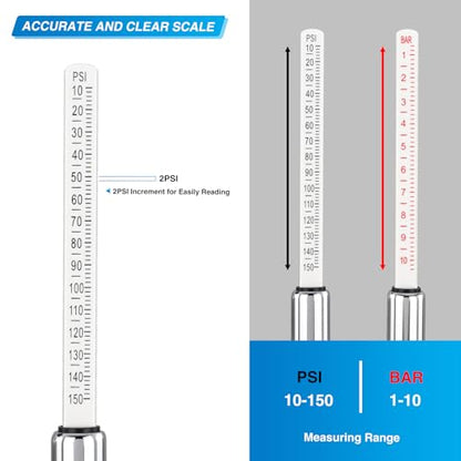 Nilight Dual Head Tire Pressure Gauge Heavy Duty Truck Air Chuck Range 10-150PSI 1-10Bar Tire Pressure Checker Straight-On Tire Air Gauge Extended Tube for Semi Truck, RV, Car, Motorcycle - color: 2pc Tire Pressure Gauge