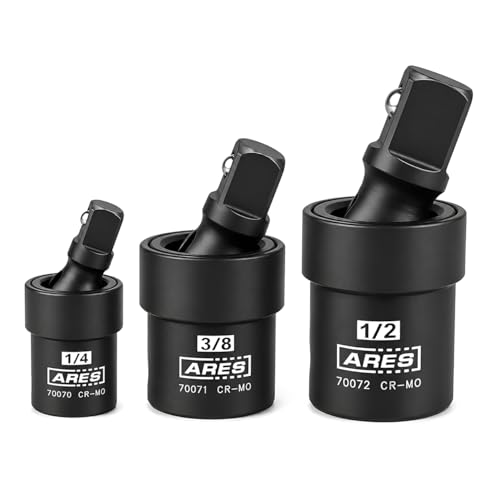 ARES 70073-3-Piece Impact Universal Joint Set - 1/4-Inch, 3/8-Inch and 1/2-Inch Drive Chrome Moly U Joint Sockets Access Hard to Reach Fasteners - size: 1/4-Inch, 3/8-Inch, 1/2-Inch Standard Set