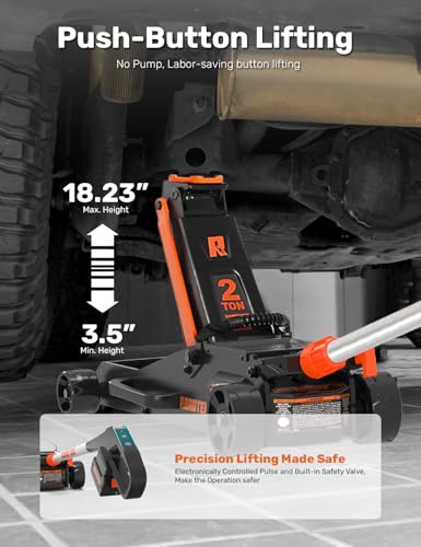 2 Ton Electric Floor Jack, Low Profile Aluminum and Steel Jack for Quickly Car Lift, Hydraulic Service Jack, 4000 lbs Capacity. Lifting Range 3-1/2" to 18-1/4" - size: 2 Ton