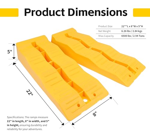 MaxxHaul 50939 3-Steps RV Leveling Ramps Yellow Camper & Trailer - Set of 2 Wheel Chocks