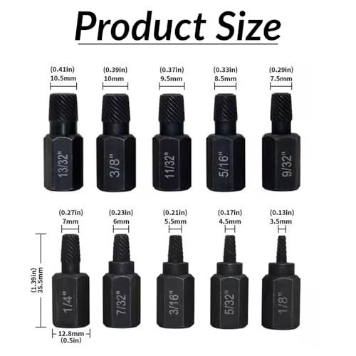 10PCS Screw Extractor Set for Broken Bolts and Screws, Hex Shank Damaged Screw Remover, Professional Bolt Removal Tool Kit