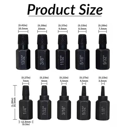 10PCS Screw Extractor Set for Broken Bolts and Screws, Hex Shank Damaged Screw Remover, Professional Bolt Removal Tool Kit