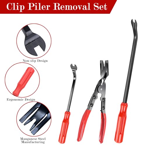 7 Pcs Auto Trim Removal Tool Kit - Plastic Trim Removal Pry Tool with Panel Clip Removal Pliers, Trim Removal Tools for Car Body Upholstery Door Clips Panel Dash, Fastener Remover Clip Pliers